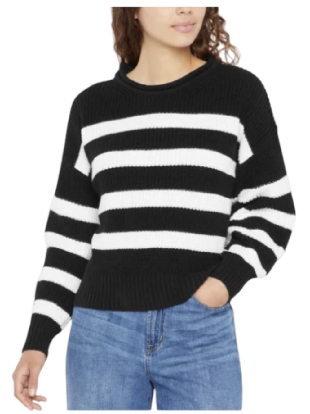 Gap Womens Roll Neck Black Stripped Cotton Knit Sweater XS
